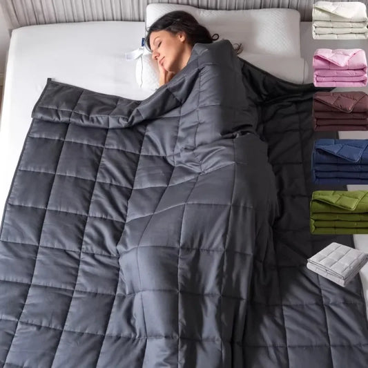 15lbs Weighted Blanket for Adults - Double-Sided Cotton with Glass Beads- Cooling Heavy Blanket for Home, Hotel & Anxiety Relief