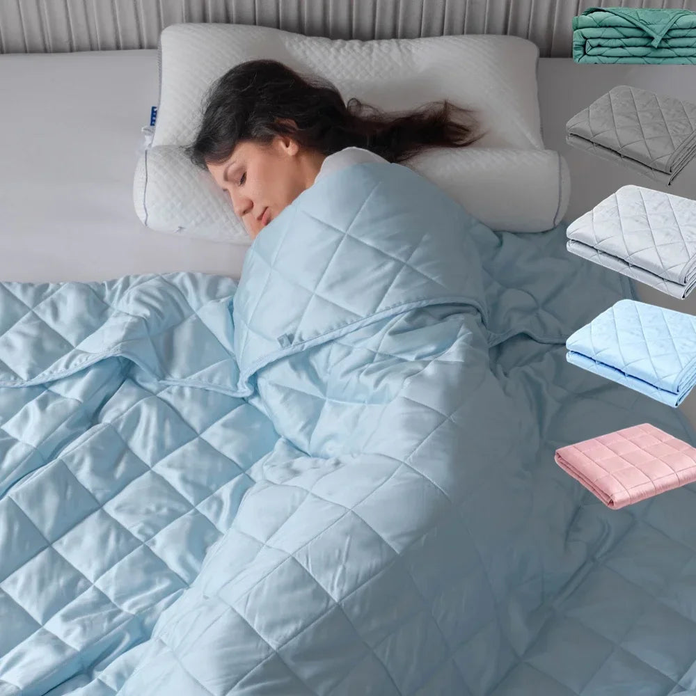 15lbs Weighted Blanket for Adults - Double-Sided Cotton with Glass Beads- Cooling Heavy Blanket for Home, Hotel & Anxiety Relief
