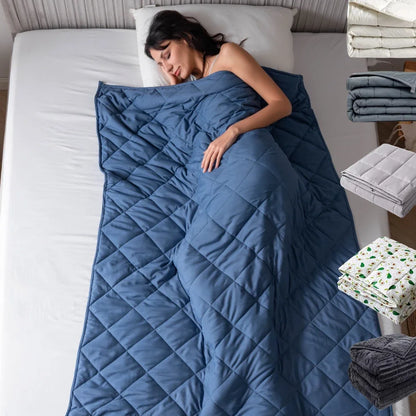 15lbs Weighted Blanket for Adults - Double-Sided Cotton with Glass Beads- Cooling Heavy Blanket for Home, Hotel & Anxiety Relief